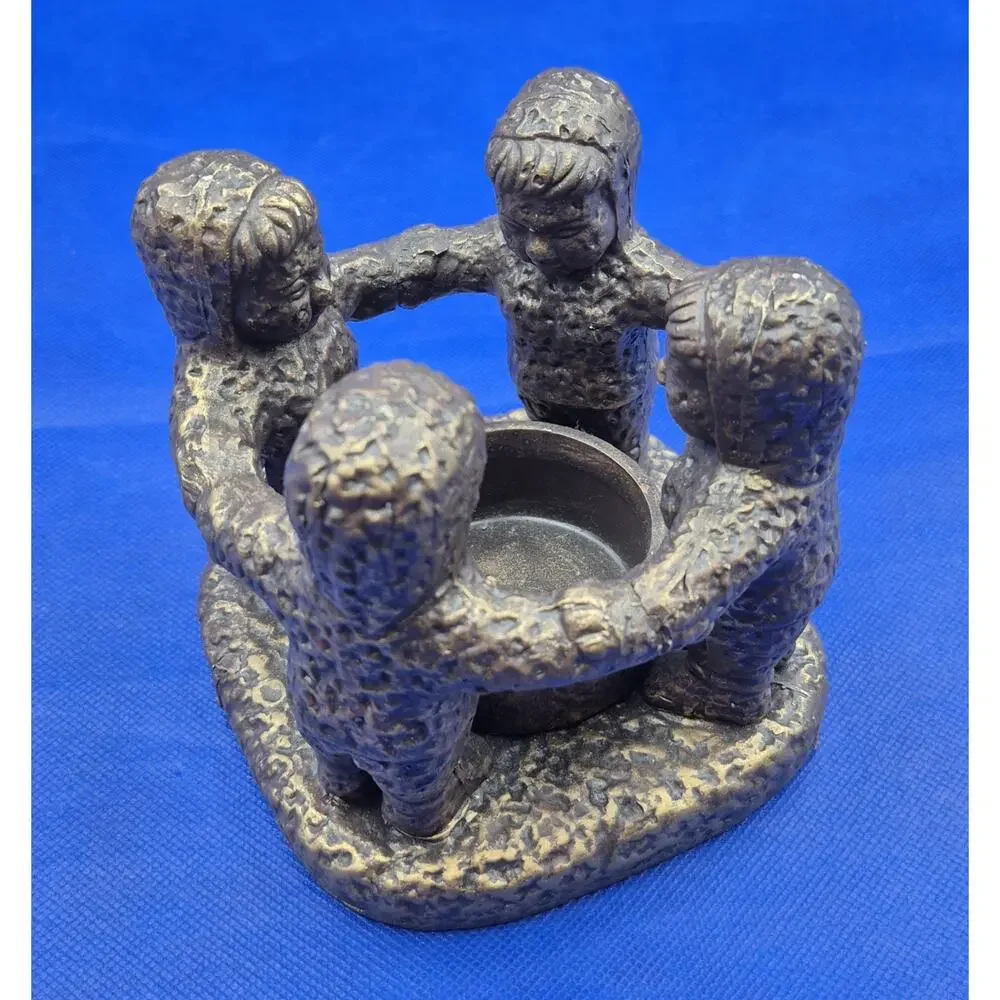 Vintage Brutalist Eskimo Circle of Friends Ceramic Pillar Candle Holder 5x5